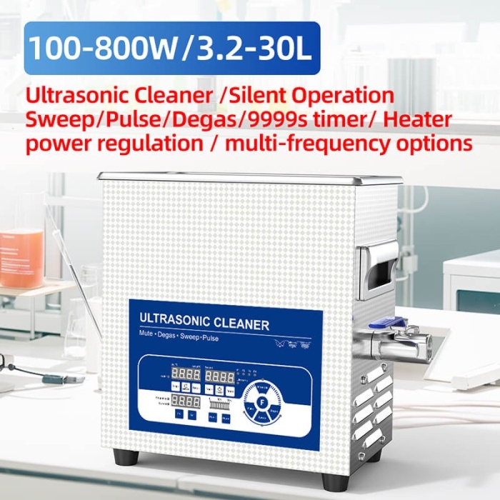 Digital Quad-Frequency Ultrasonic Cleaner, 25/50/80/120kHz, Adjustable Power | Sweep & Noise Reduction for Lab Use