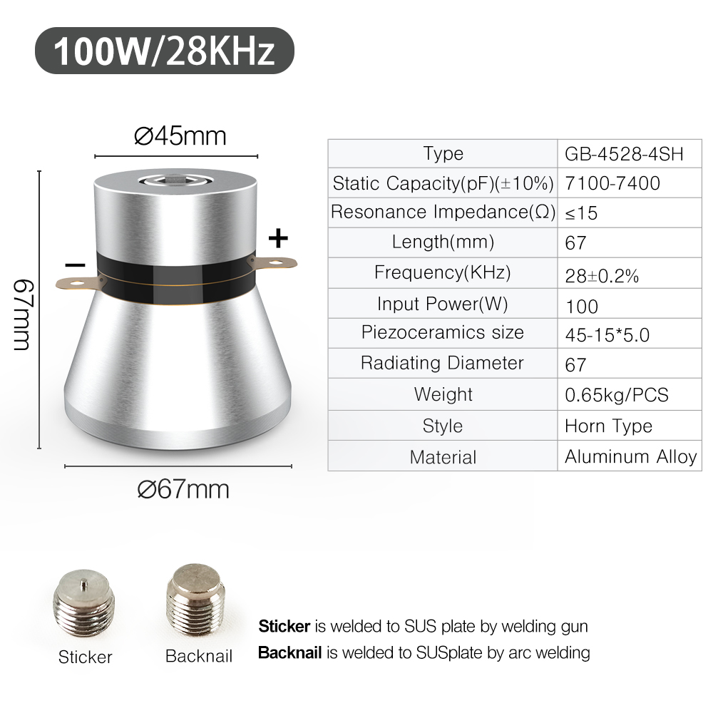 Ultrasonic Transducer 28KHz 100W Industrial Ultrasound