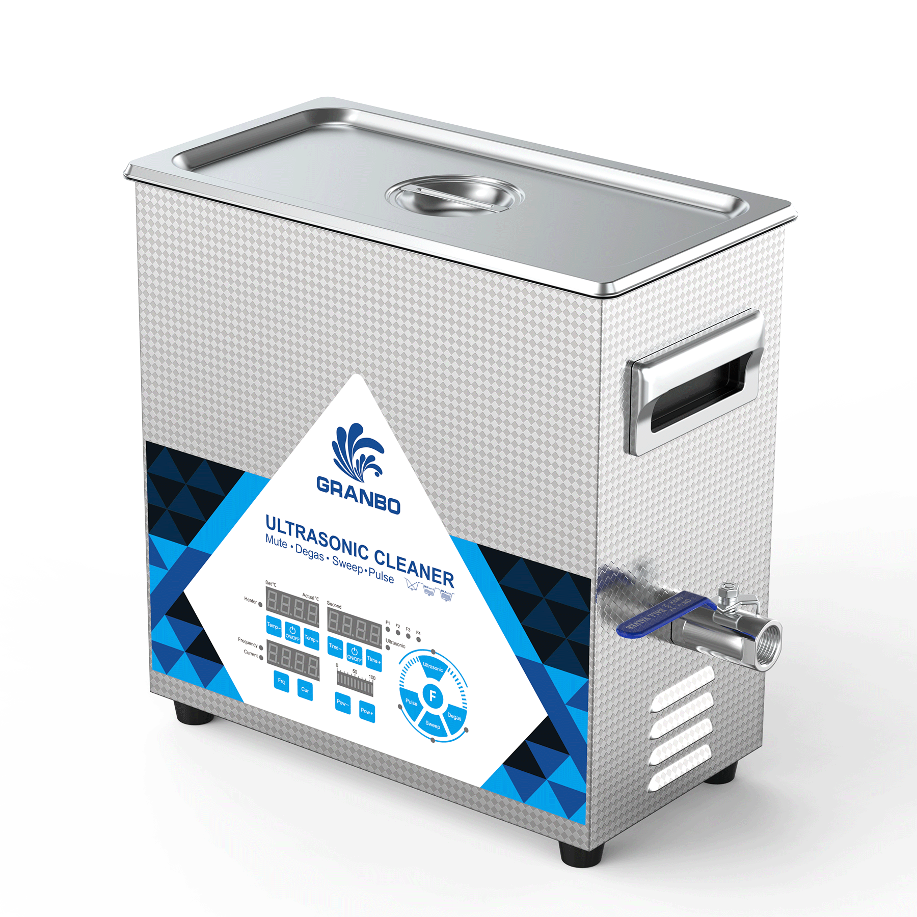 Granbo GL0406-68 6.5L 68kHz Benchtop Ultrasonic Cleaner Three-Quarter View With Stainless Steel Lid Closed Granbo GL0406-68 6.5L 68kHz Benchtop Ultrasonic Cleaner Three-Quarter View With Stainless Steel Lid Closed