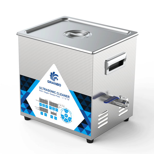 Granbo GL0610-33 10L 33kHz Benchtop Ultrasonic Cleaner Three-Quarter View With Stainless Steel Lid Closed