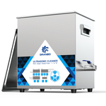 Granbo GL0814-120 14L 120kHz Benchtop Ultrasonic Cleaner Front-Side View With Digital Control Panel And Lid Resting Aside