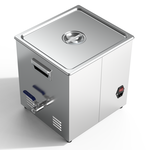 Granbo GL0819-28 19L 28kHz Benchtop Ultrasonic Cleaner Side View Showing Drainage Valve, Carrying Handle And Power Switch