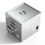 Granbo GL1015-130 15L 130kHz Benchtop Ultrasonic Cleaner Side View Showing Drainage Valve, Carrying Handle And Power Switch