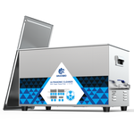 Granbo GL1422-28 22L 28kHz Benchtop Ultrasonic Cleaner Front-Side View With Digital Control Panel And Lid Resting Aside