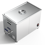 Granbo GL1630-80 30L 80kHz Benchtop Ultrasonic Cleaner Side View Showing Drainage Valve, Carrying Handle And Power Switch