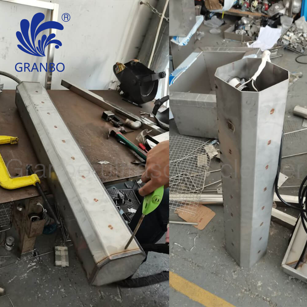 Factory assembly and precision welding of 4-sided active hexagonal ultrasonic immersion transducer rod