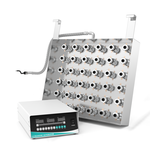 Detail view of 36-transducer array structure on SUS304 vibrating plate with digital ultrasonic power box
