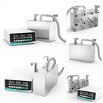 Four-panel layout showing exterior SUS304 housing, 100mm side profile, and internal 6-transducer arrays of GK0618 ultrasonic cleaning system