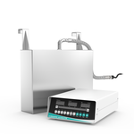 Front view of GK1830 immersible ultrasonic transducer plate with SUS304 radiation face, top mounting hooks, flexible conduit, and front-right digital generator