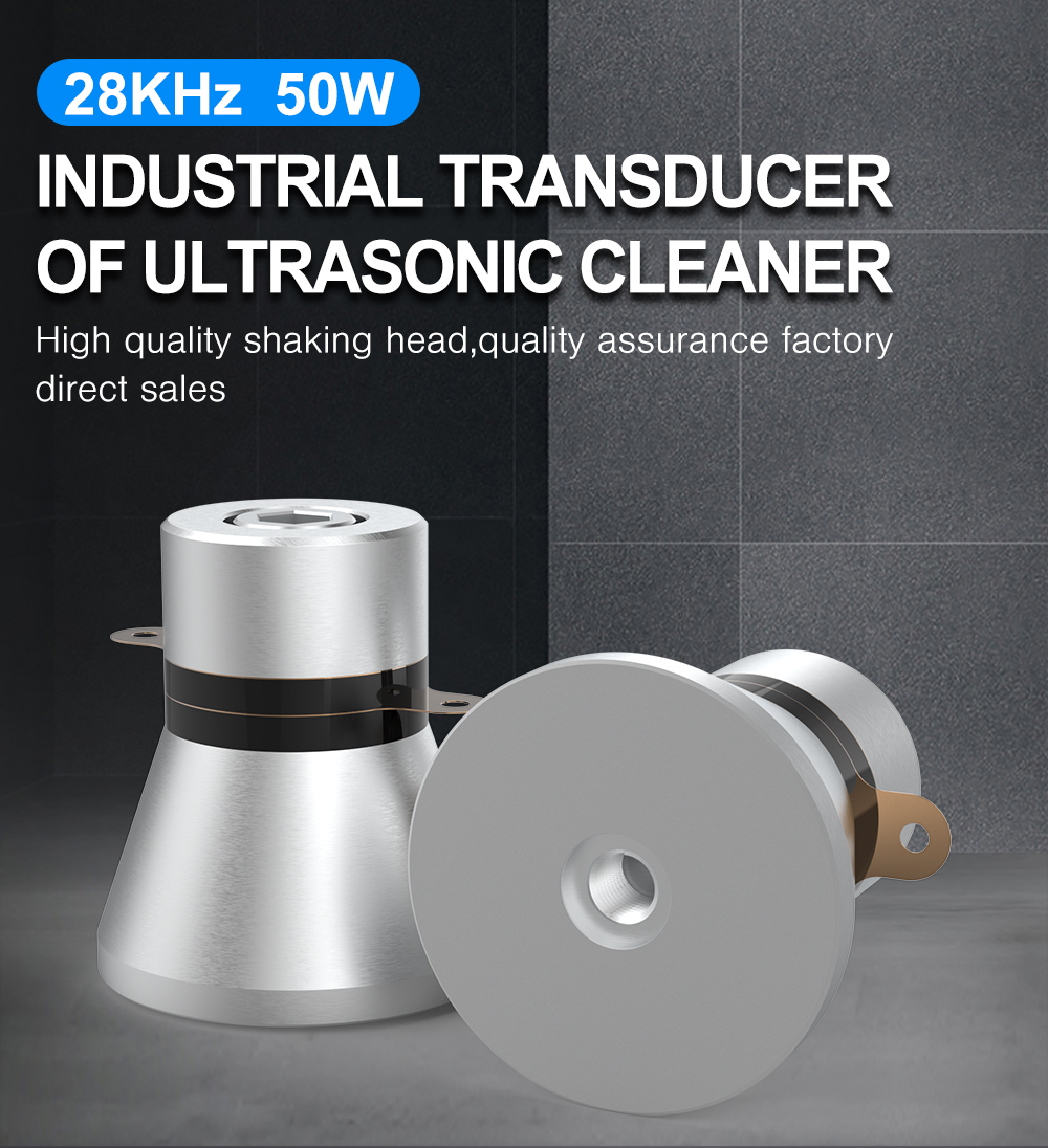 28kHz 50W industrial ultrasonic cleaning transducer front and base view