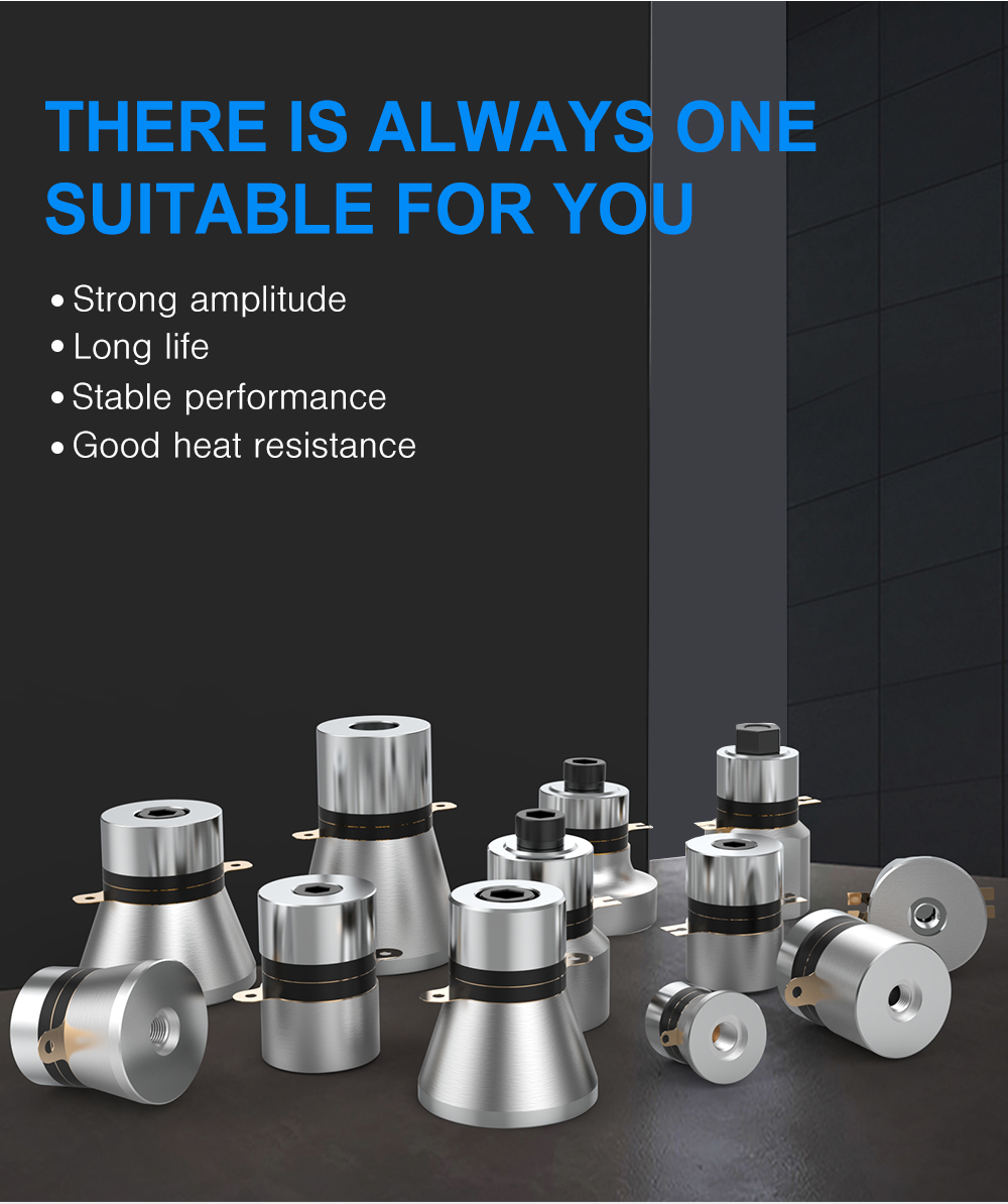 Product range of Langevin horn type ultrasonic transducers for industrial cleaners