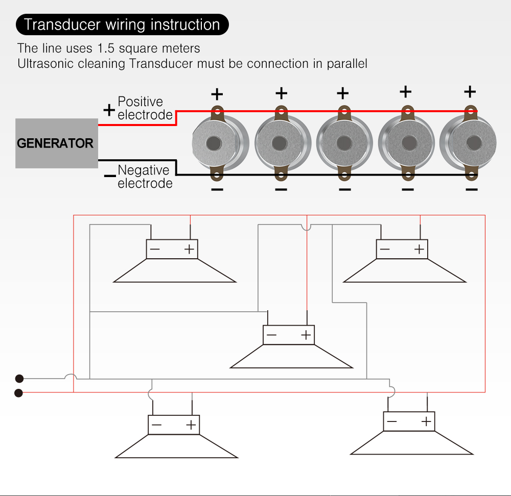 Parallel wiring diagram and electrical connection instructions for ultrasonic cleaner