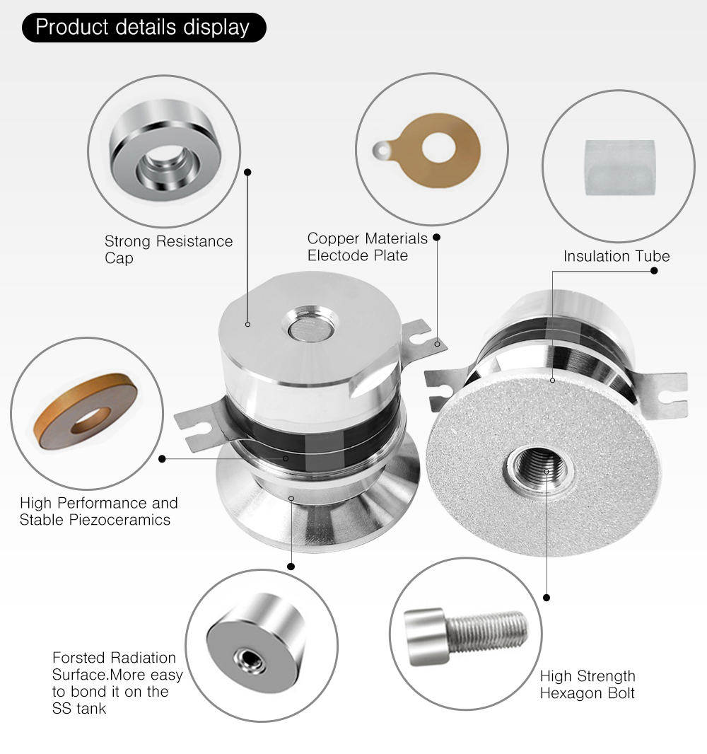 Exploded component view of Langevin piezoelectric transducer structure