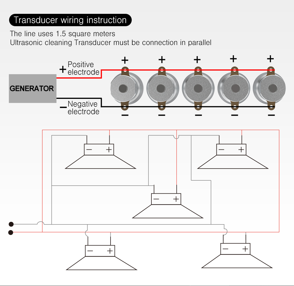 Parallel wiring diagram and polarity connection guide for ultrasonic generator system