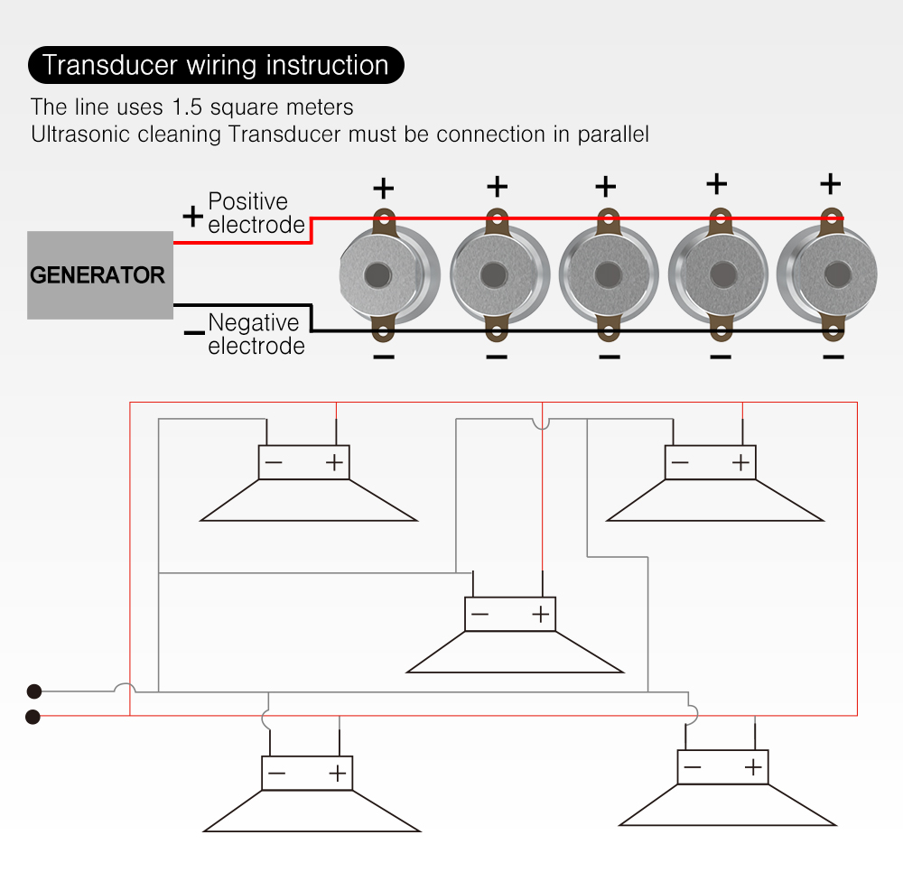 Parallel wiring schematic diagram connecting ultrasonic generator and transducers
