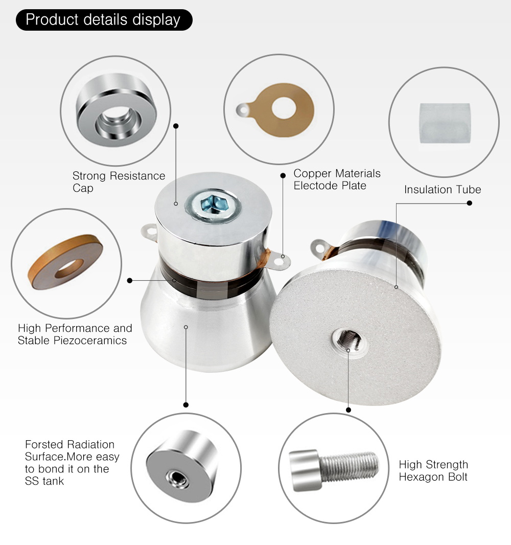 Ultrasonic transducer exploded view and internal components