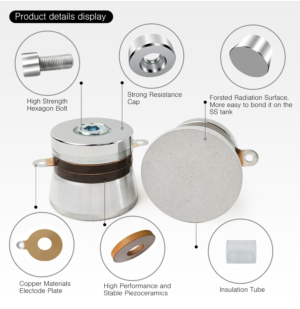 Ultrasonic transducer exploded component breakdown and material view