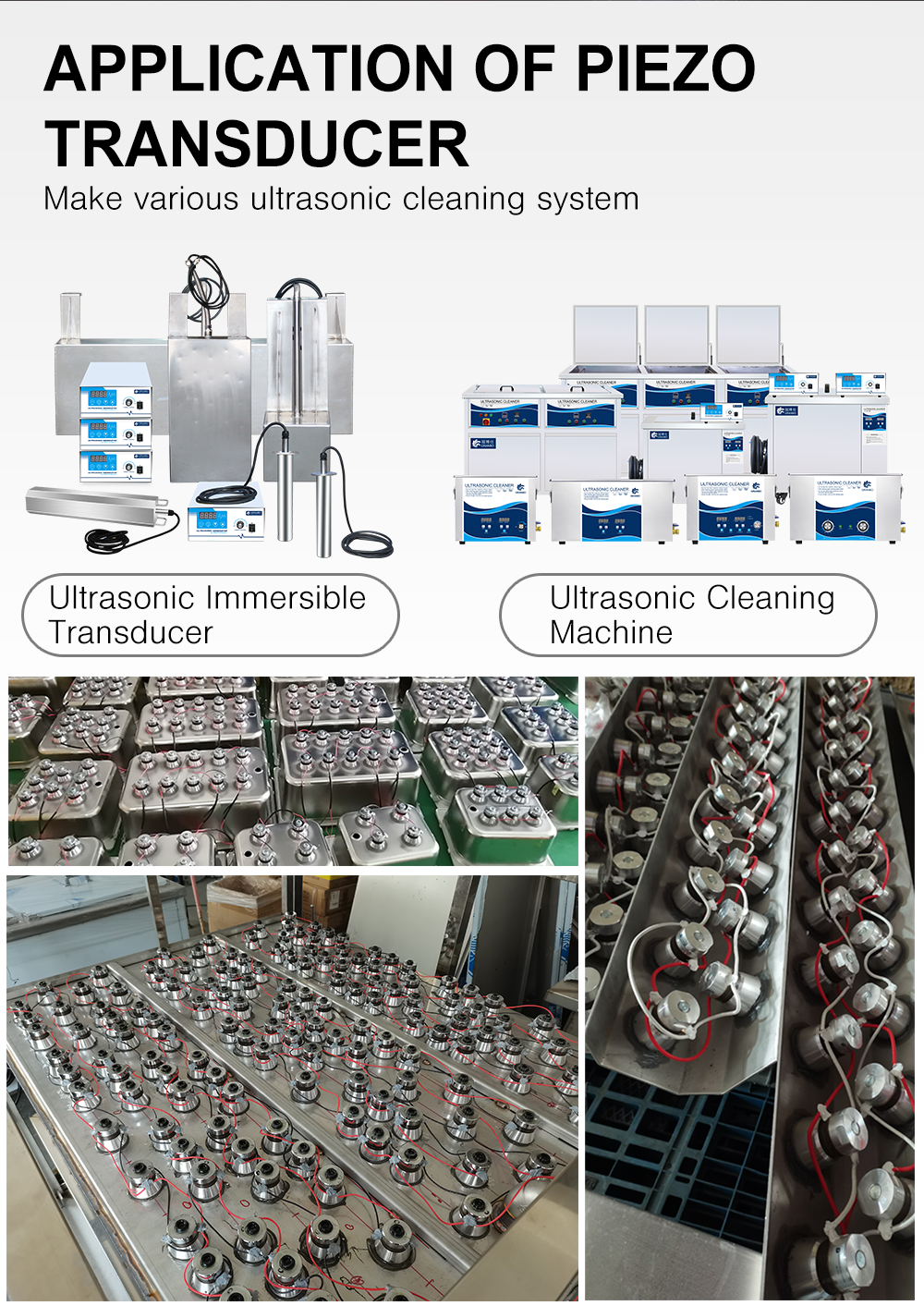 Ultrasonic cleaning machine and immersible transducer pack applications