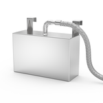 GK0618 immersible ultrasonic transducer plate standalone view showing sealed SUS304 housing, top mounting hooks, and stainless steel braided conduit