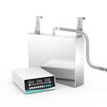 GK3042 1500W immersible ultrasonic transducer plate with digital generator, 550x420x100mm SUS304 hook-mount enclosure, and braided stainless steel conduit