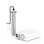 Granbo GH1265 Rear view of digital ultrasonic generator showing cooling fan and ports beside an upright immersible transducer rod