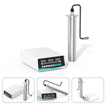 Granbo GH1580 Multi-angle product overview of immersion ultrasonic vibration transducer rod with digital generator and inset thumbnails