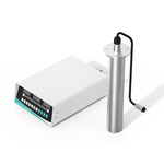 Granbo GH21105 High-angle view of cylindrical immersible ultrasonic transducer rod with digital power generator unit
