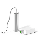Granbo GHQ3690 Side-rear view of ultrasonic generator showing ventilation vents connected to a 4-sided immersion ultrasonic bar