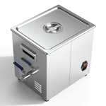 Granbo GL0810-4080100160 10L 40/80/100/160kHz Switchable Quad-Frequency Ultrasonic Cleaner Side view showing drainage valve, carrying handle and power switch