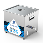 Granbo GL1015-4080100 15L 40/80/100kHz Switchable Triple-Frequency Ultrasonic Cleaner Three-Quarter View With Stainless Steel Lid Closed
