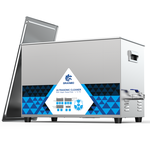 Granbo GL1630-4080120 30L 40/80/120kHz Switchable Triple-Frequency Ultrasonic Cleaner Front-Side View With Digital Control Panel And Lid Resting Aside