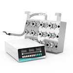 Horizontal perspective of GK1225 immersible plate chassis showing internal 12-transducer matrix, top conduit, and digital power supply