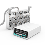 Internal view of GK1225 immersible ultrasonic plate showing 12-transducer matrix, top hook brackets, braided conduit, and digital generator