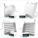 Multi-angle montage of GK4860 immersible ultrasonic transducer plate showing front casing, internal 48-transducer array, and generator
