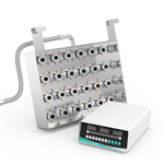 Tilted view of GK2435 immersible ultrasonic plate showing internal 24-transducer matrix, hanging hooks, and digital generator
