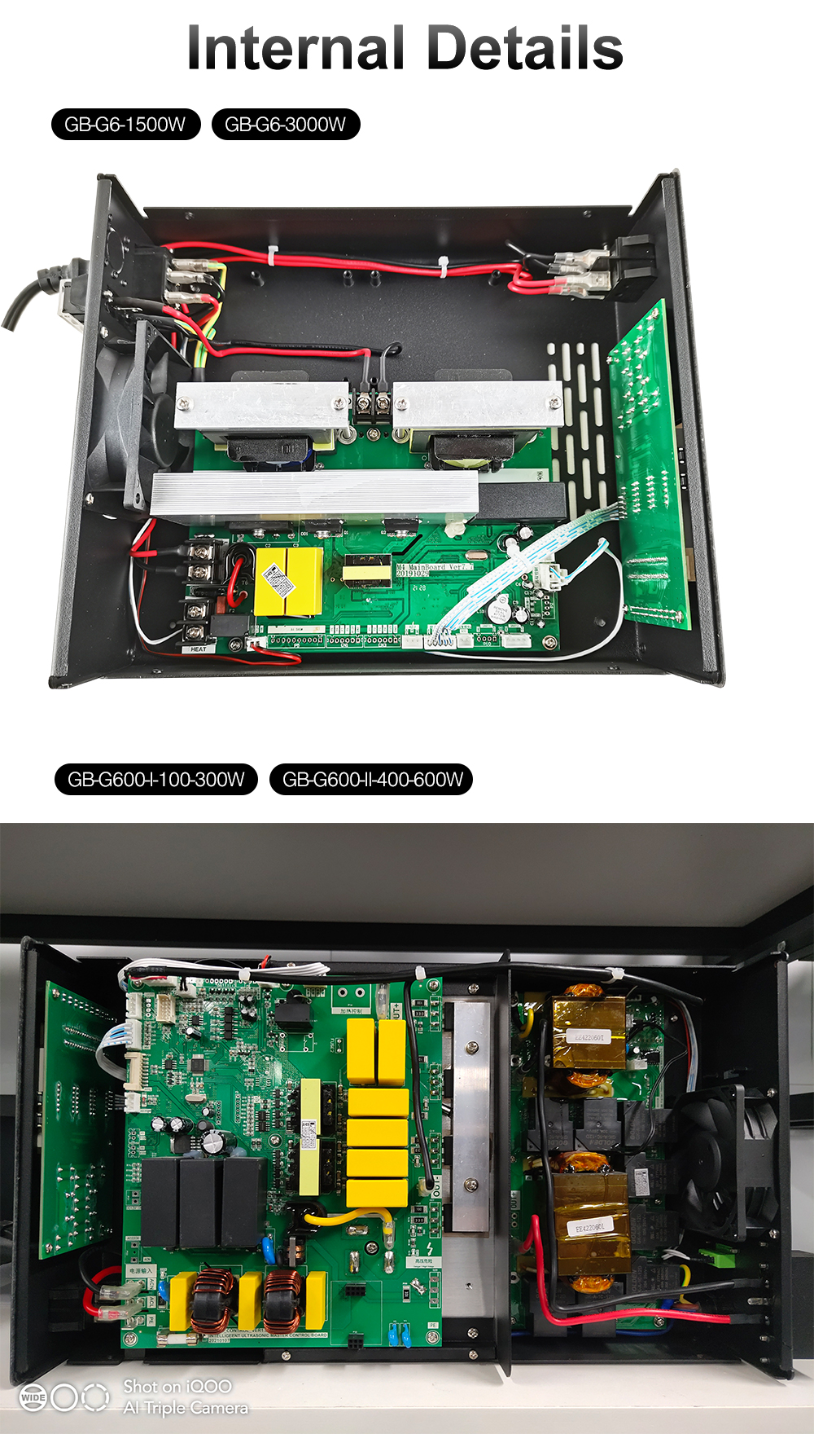 Internal circuit board layout, power transformers, and heat sink arrangement