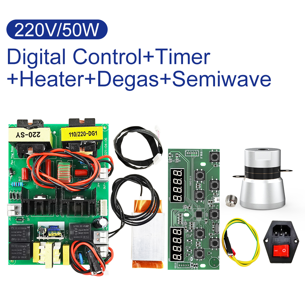 220V 50W digital ultrasonic cleaner spare parts kit with timer, heater, degas, and semiwave modes