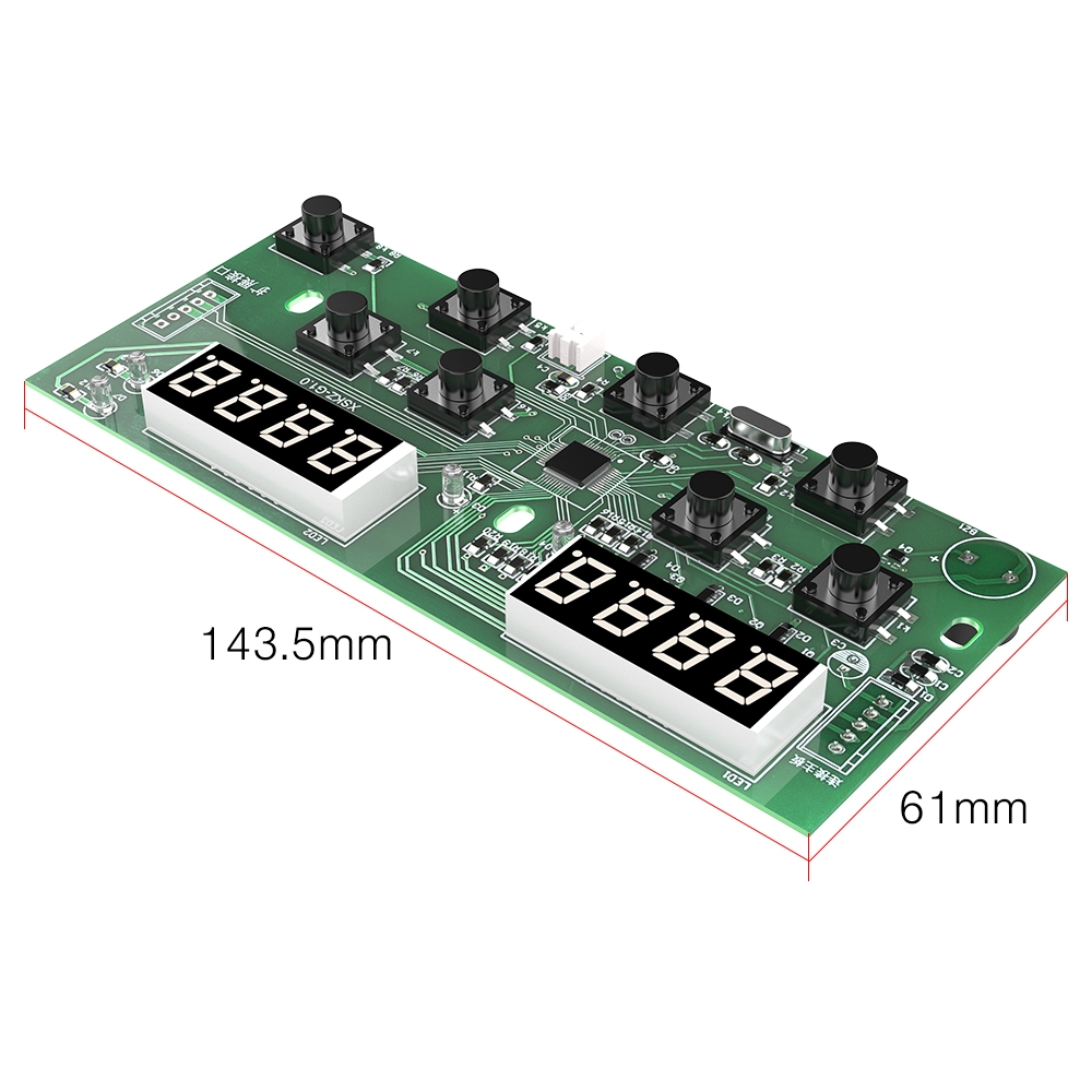 Angled view of dual LED digital ultrasonic display board with dimensional markings