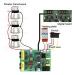 Full system connection schematic showing driver board, parallel transducers, dual heating plates, power switch, and digital panel