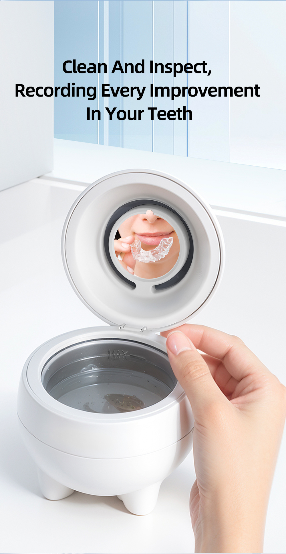 UV Ultrasonic Cleaner for Dental Appliances – 360° Deep Clean for Dentures, Jewelry & Household Items, 48kHz Frequency, 3 Modes