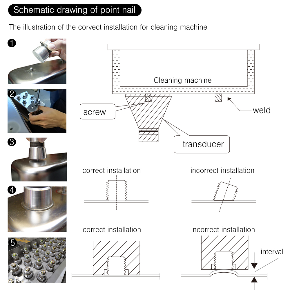 Step-by-step stud welding and transducer mounting procedure on stainless steel cleaning tank