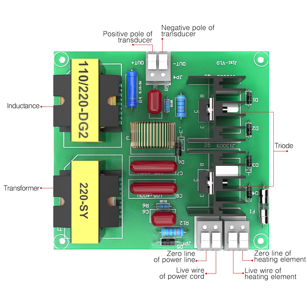 Top view terminal interface identification diagram for ultrasonic cleaning driver board