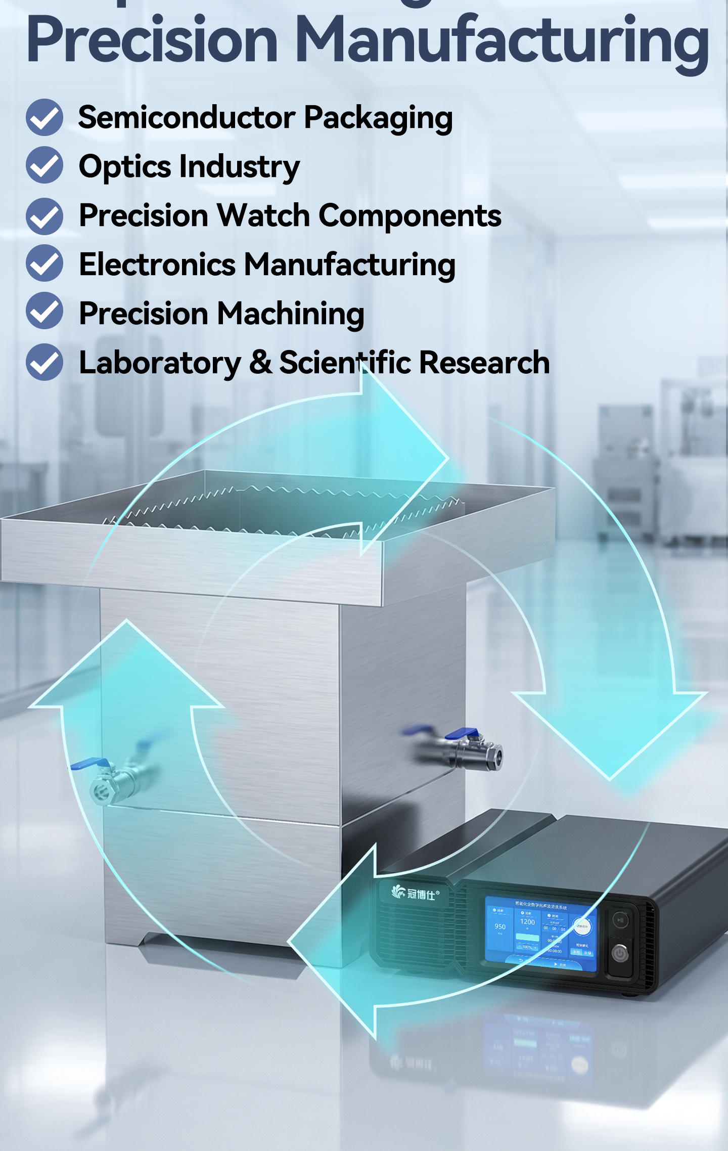 950 kHz Megasonic Cleaning System for 6-Inch Semiconductor Wafers (1200W)