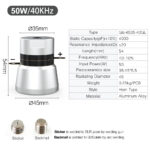 50W 40kHz horn type ultrasonic transducer dimensional drawing and technical specifications table