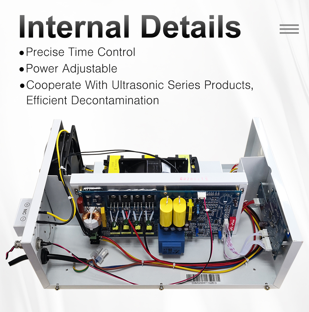 Granbo ultrasonic generator internal layout showing full-bridge circuit board, transformers, and cooling assembly
